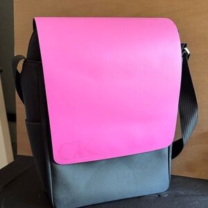 Black Crossbody Messenger with Bright Pink Magnetic Flap